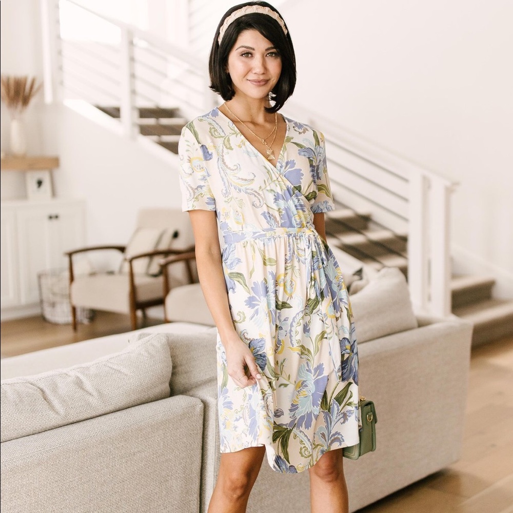 ABSTRACT IRIS PRINT WRAP DRESS - Picture 2 of 7